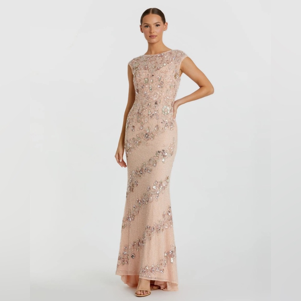 Mac Duggal Blush Pink Embellished Maxi Dress